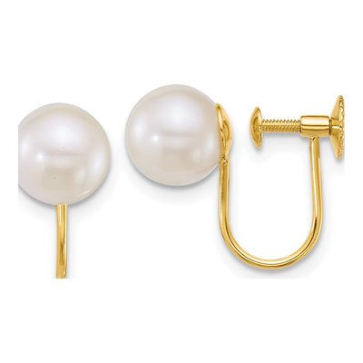 14K Yellow Gold Round Akoya Cultured Pearl Non-Pierced Button Stud Earrings