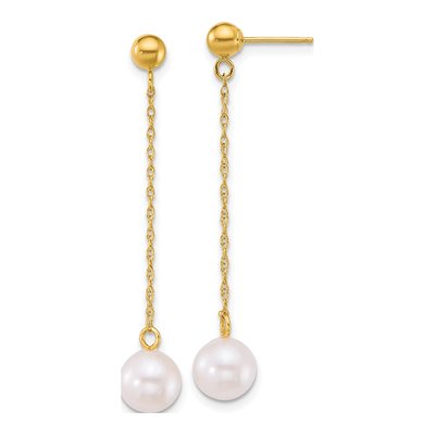 14K Yellow Gold Akoya Cultured Pearl Dangle Earrings