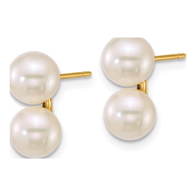 14K Yellow Gold Round Akoya Cultured Pearl Double Stud Earrings – view 2
