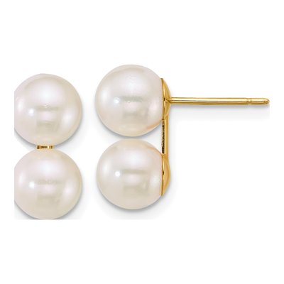 14K Yellow Gold Round Akoya Cultured Pearl Double Stud Earrings