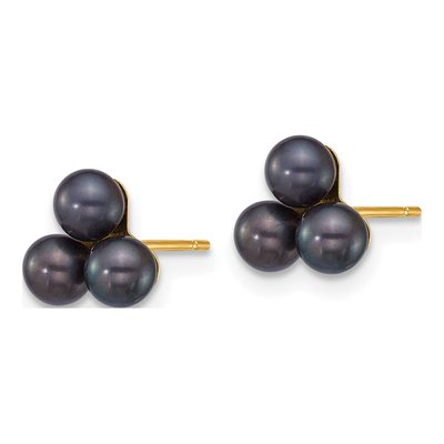14K Yellow Gold Round Black Freshwater Cultured Pearl Button Stud Earrings – view 2