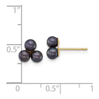 14K Yellow Gold Round Black Freshwater Cultured Pearl Button Stud Earrings – view 3