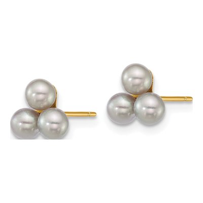 14K Yellow Gold Round Grey Freshwater Cultured Pearl Button Stud Earrings – view 2