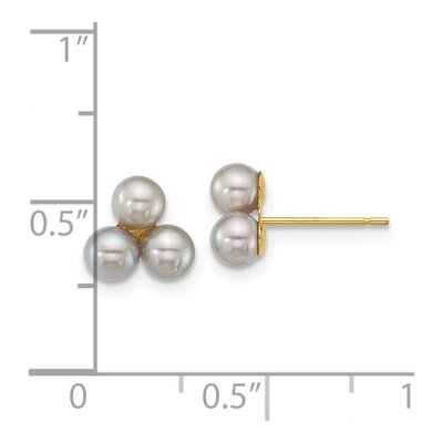 14K Yellow Gold Round Grey Freshwater Cultured Pearl Button Stud Earrings – view 3
