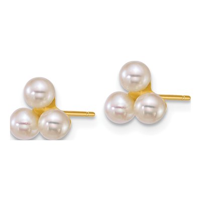 14K Yellow Gold Round Freshwater Cultured Pearl 3-Pearl Button Stud Earrings – view 2