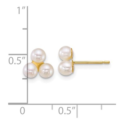 14K Yellow Gold Round Freshwater Cultured Pearl 3-Pearl Button Stud Earrings – view 3