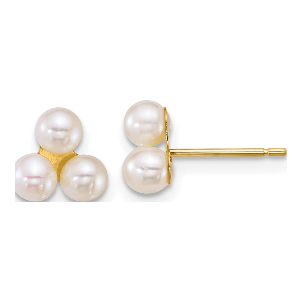 14K Polished 3-4mm Button White Freshwater Cultured 3-Pearl Post Earrings