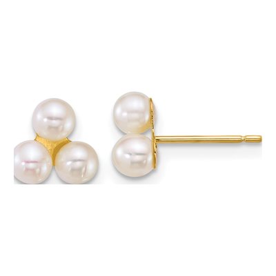 14K Yellow Gold Round Freshwater Cultured Pearl 3-Pearl Button Stud Earrings