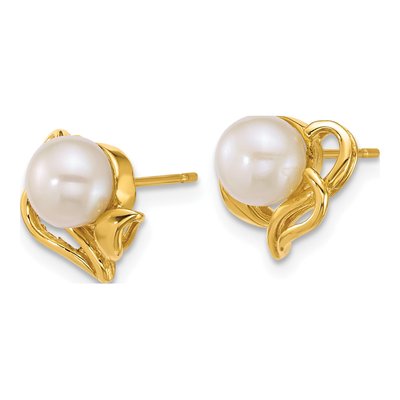 14K Yellow Gold Round Freshwater Cultured Pearl Button Stud Earrings – view 2
