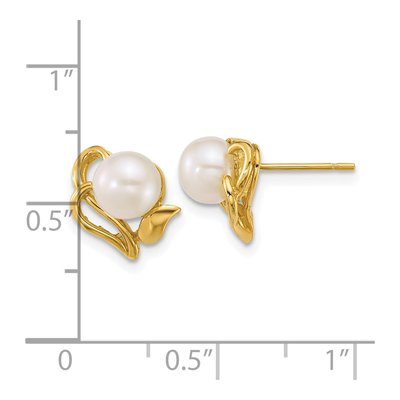 14K Yellow Gold Round Freshwater Cultured Pearl Button Stud Earrings – view 3