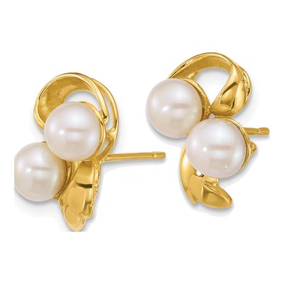14K Yellow Gold Round Freshwater Cultured Pearl Button Stud Earrings – view 2