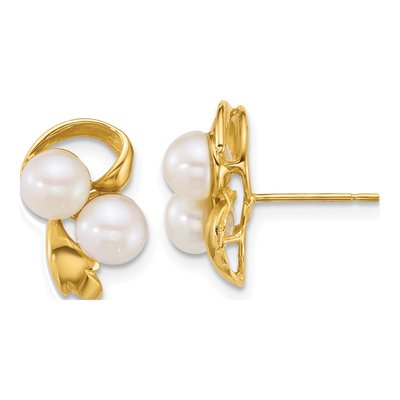 14K Yellow Gold Round Freshwater Cultured Pearl Button Stud Earrings