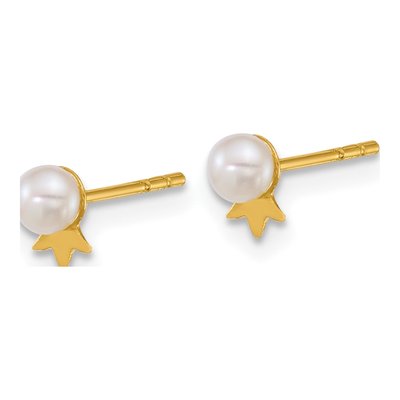 14K Yellow Gold Round Freshwater Cultured Pearl Button Stud Earrings – view 2