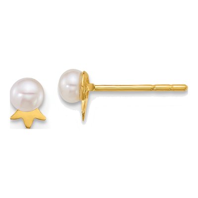 14K Yellow Gold Round Freshwater Cultured Pearl Button Stud Earrings
