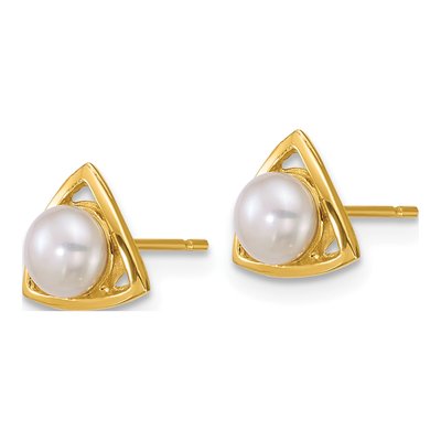 14K Yellow Gold Button Freshwater Cultured Pearl Triangle Stud Earrings – view 2