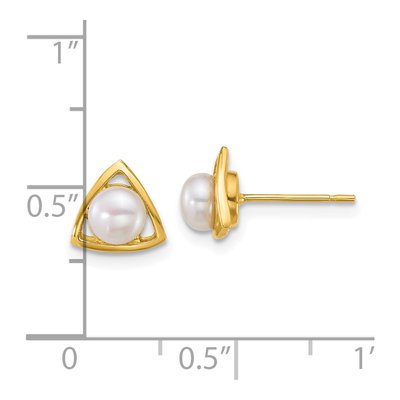 14K Yellow Gold Button Freshwater Cultured Pearl Triangle Stud Earrings – view 3
