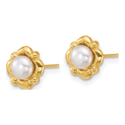 14K Yellow Gold Freshwater Cultured Pearl Button Stud Earrings – view 2