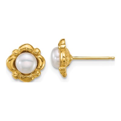 14K Yellow Gold Freshwater Cultured Pearl Button Stud Earrings