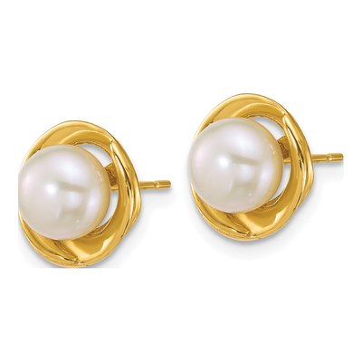 14K Yellow Gold Freshwater Cultured Pearl Button Stud Earrings – view 2