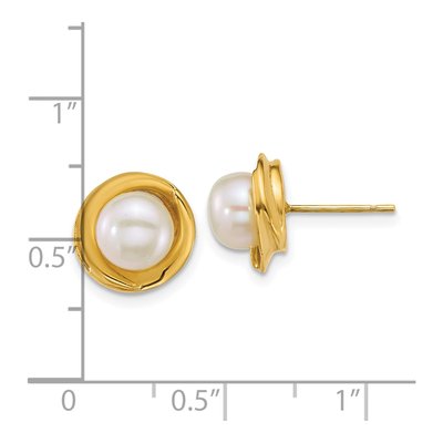 14K Yellow Gold Freshwater Cultured Pearl Button Stud Earrings – view 3