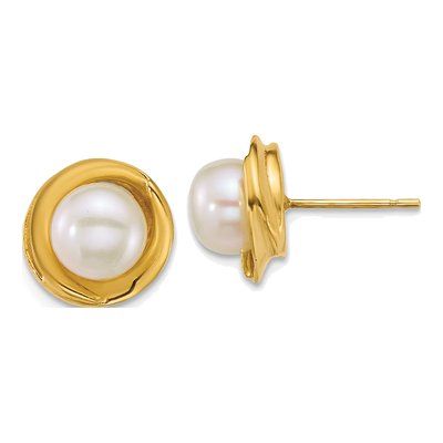 14K Yellow Gold Freshwater Cultured Pearl Button Stud Earrings