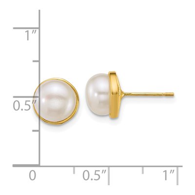 14K Yellow Gold Freshwater Cultured Pearl Button Stud Earrings – view 3