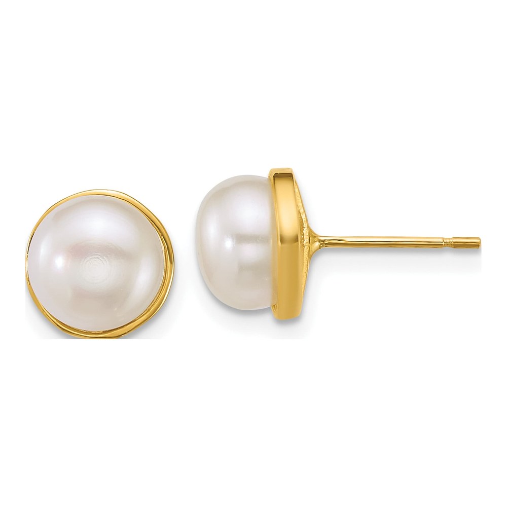 14K Polished 7-8mm Button White Freshwater Cultured Pearl Post Earrings