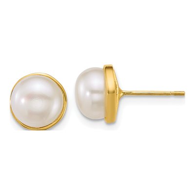 14K Yellow Gold Freshwater Cultured Pearl Button Stud Earrings