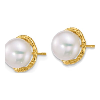 14K Yellow Gold Freshwater Cultured Pearl Button Stud Earrings – view 2