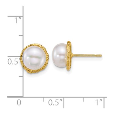 14K Yellow Gold Freshwater Cultured Pearl Button Stud Earrings – view 3