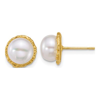 14K Yellow Gold Freshwater Cultured Pearl Button Stud Earrings
