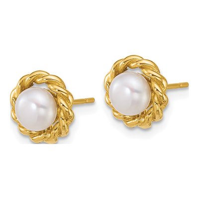 14K Yellow Gold Freshwater Cultured Pearl Button Stud Earrings – view 2