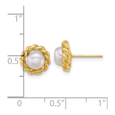 14K Yellow Gold Freshwater Cultured Pearl Button Stud Earrings – view 3