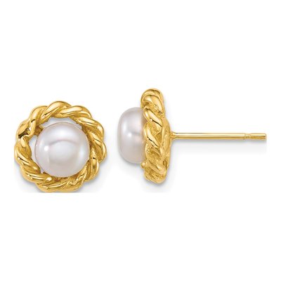 14K Yellow Gold Freshwater Cultured Pearl Button Stud Earrings