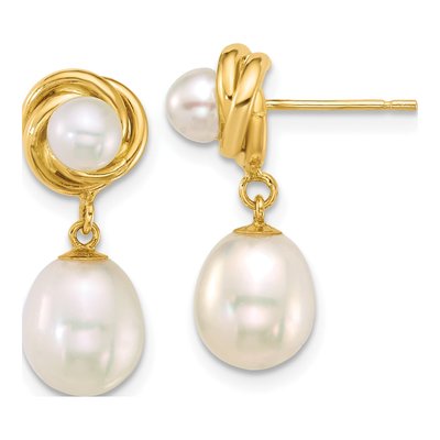 14K Yellow Gold Freshwater Cultured Pearl Dangle Earrings