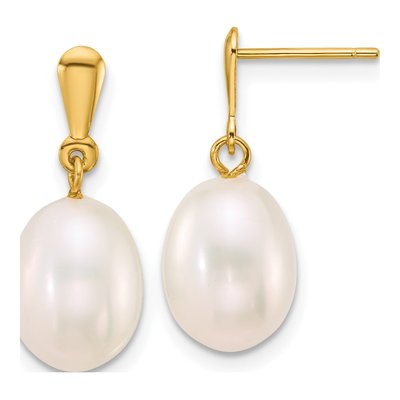 14K Yellow Gold Freshwater Cultured Pearl Dangle Earrings