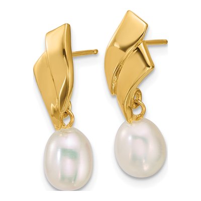 14K Yellow Gold Freshwater Cultured Pearl Teardrop Dangle Earrings – view 2