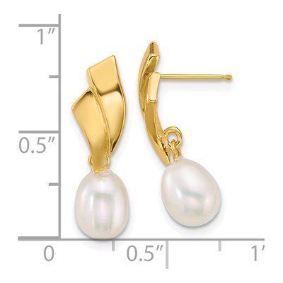 14K Yellow Gold Freshwater Cultured Pearl Teardrop Dangle Earrings – view 3