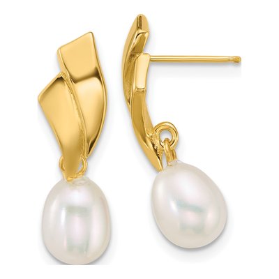 14K Yellow Gold Freshwater Cultured Pearl Teardrop Dangle Earrings