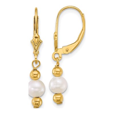 14K Yellow Gold Freshwater Cultured Pearl Leverback Earrings