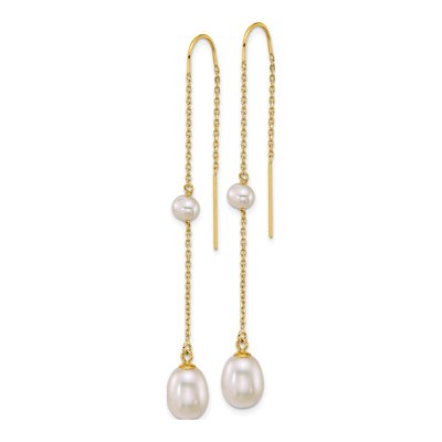 14K Yellow Gold Freshwater Cultured Pearl Threader Earrings – view 2