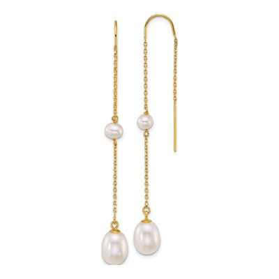 14K Yellow Gold Freshwater Cultured Pearl Threader Earrings