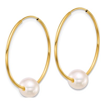 14K Yellow Gold 26mm Freshwater Cultured Pearl Endless Hoop Earrings – view 2