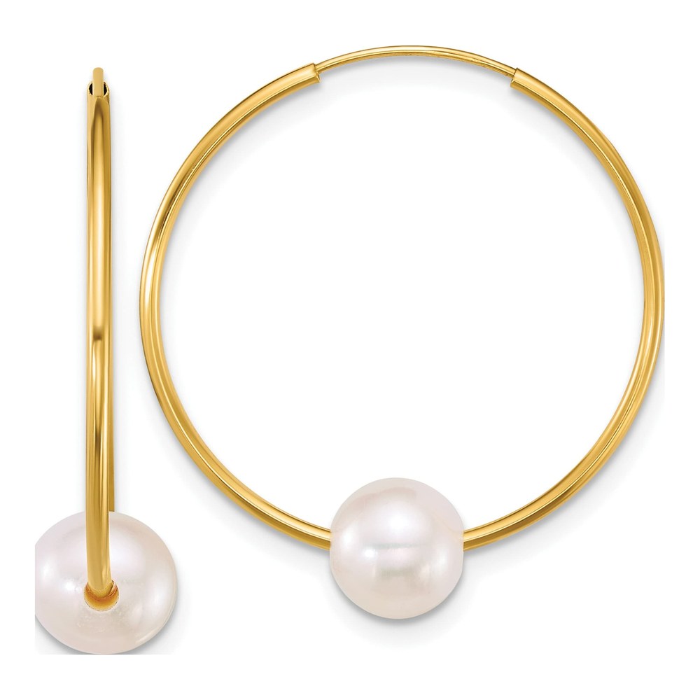 14K Polished 6-7mm Semi-Round White Freshwater Cultured Pearl Endless Hoop Earrings