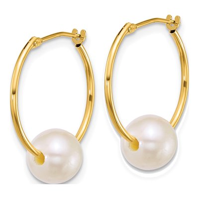 14K Yellow Gold 22mm Freshwater Cultured Pearl Hoop Earrings – view 2