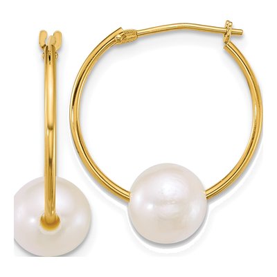 14K Yellow Gold 22mm Freshwater Cultured Pearl Hoop Earrings