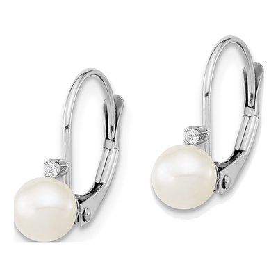 14K White Gold Freshwater Pearl & Diamond Earrings – view 2