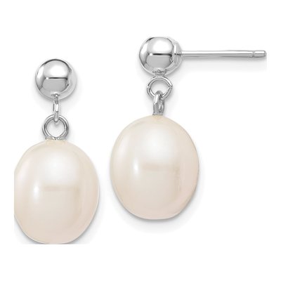 14K White Gold Freshwater Cultured Pearl Dangle Earrings