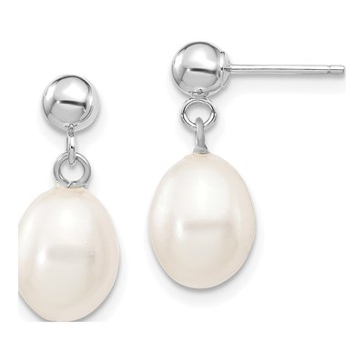 14K White Gold Freshwater Cultured Pearl Dangle Earrings