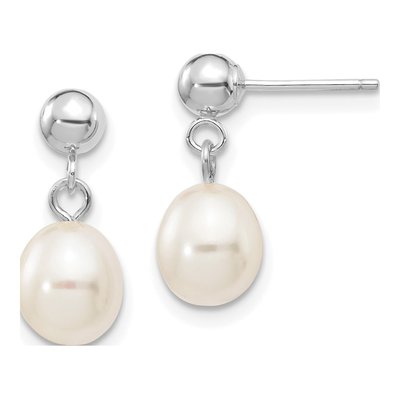14K White Gold Freshwater Cultured Pearl Dangle Earrings